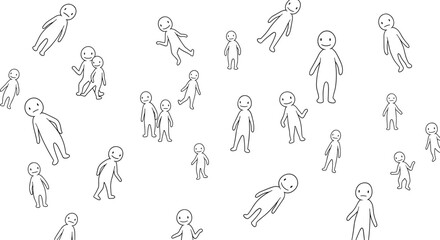 Fototapeta premium Cartoon People Doodle Characters Collection Funny Stick Figures Poses Emotions Minimal Outline Vector Illustration Set