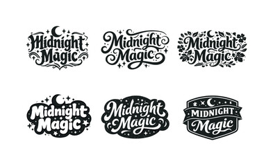 Obraz premium Midnight Magic. Set lettering. harmonious lettering variations of the same emblematic concept, each with different artistic interpretation