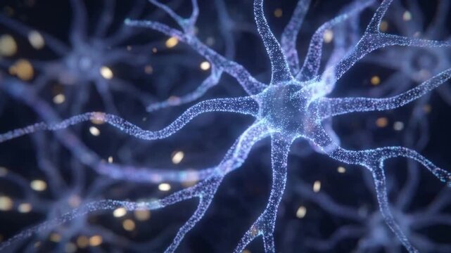 Glowing neuron network and synapse activity illustrating sleep brain health, restorative rest, cognitive resilience, cognition and vitality