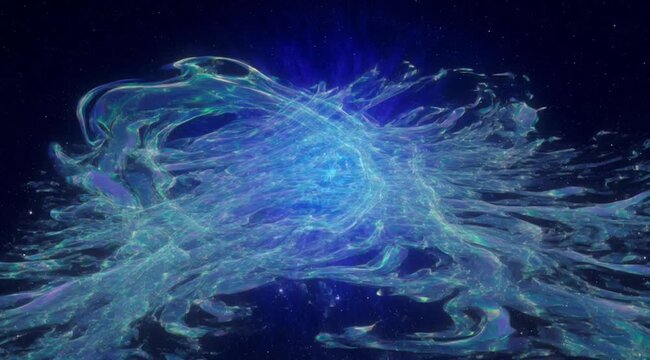 Dynamic Psychedelic iridescent holographic flow abstractly swirling around a central blue energy source