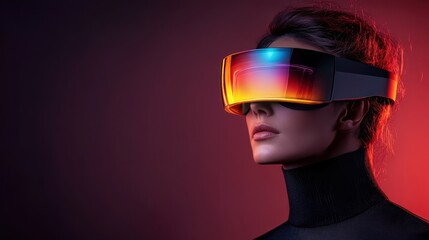 The image features an elegant woman wearing a futuristic visor headset, symbolizing a blend of technology and fashion, representing the future of communication and aesthetics.