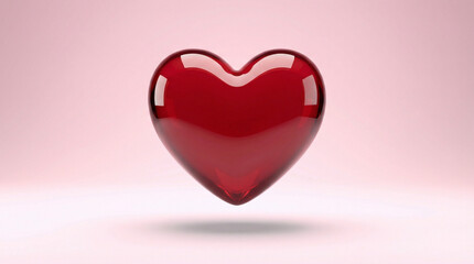 Glossy red heart symbol on soft pink background  