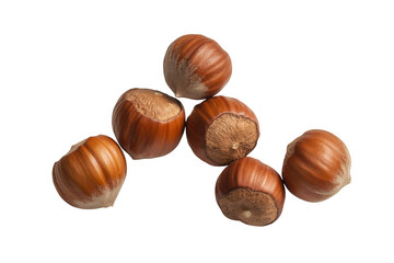 Obraz premium Six brown hazelnuts food isolated on a transparent background