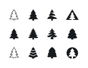Spruce Logo Variations. Spruce. Icon set. Set Logo of Spruce: classic spruce tree silhouette. harmonious logo variations of the same emblematic concept, each