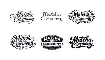 Obraz premium Matcha ceremony lettering. Set lettering. harmonious lettering variations of the same emblematic concept, each with different artistic