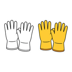Fototapeta premium A vector illustration featuring two pairs of protective work gloves. One set is a clean line art outline, and the other is colored in a vibrant safety yellow. Ideal for construction or DIY themes.