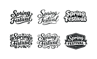 Obraz premium Spring festival. Set lettering. harmonious lettering variations of the same emblematic concept, each with different artistic interpretation