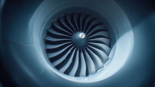 Close up view of jet engine turbine blades