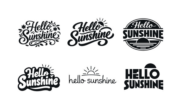 Hello Sunshine Variations. Hello sunshine. Set lettering. harmonious lettering variations of the same emblematic concept, each with different