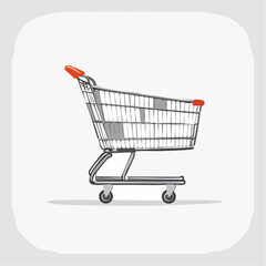 Simple illustration of a shopping cart with red handles on a white background.