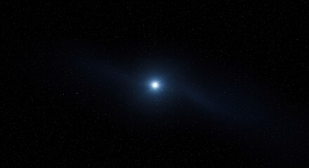 Obraz premium Bright Blue Star Emitting Light and Lens Flare in Dark Starry Space