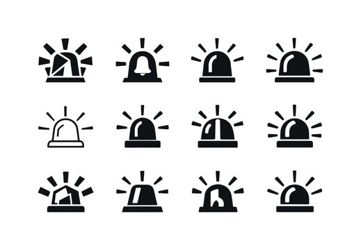 Safety warning lights. Icon set. Set Logo of Safety warning lights: warning light with radiating rays. harmonious logo variations of the same