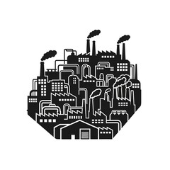 Obraz premium Industrial Factory Complex Silhouette with Smoke Stacks.