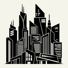 Obraz premium Modern Cityscape Silhouette Black and White.