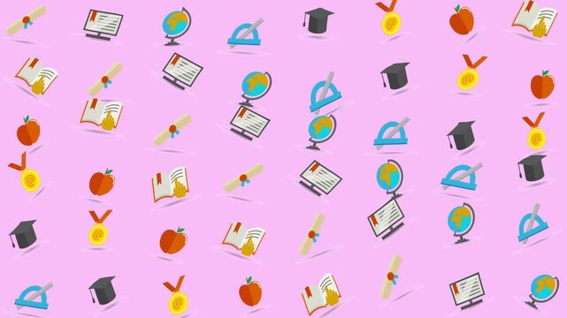 Pattern of education symbols like books and globes suitable for educational materials, posters, websites, and presentations targeting students and teachers.