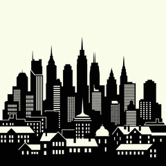 Fototapeta premium Silhouette of a sprawling city skyline with diverse architecture.