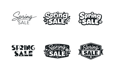 Fototapeta premium Spring sale badge. Set lettering. harmonious lettering variations of the same emblematic concept, each with different artistic interpretation