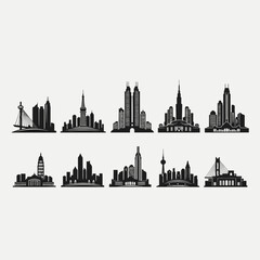 Naklejka premium Collection of City Skylines Silhouettes 1.