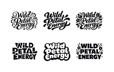 Obraz premium Wild petal energy. Set lettering. harmonious lettering variations of the same emblematic concept, each with different artistic interpretation