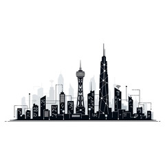 Obraz premium Modern City Skyline Silhouette with Futuristic Technology Elements.