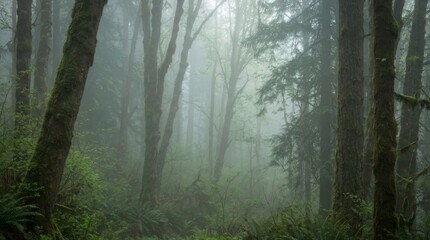 Obraz premium Misty Forest Path in Spring