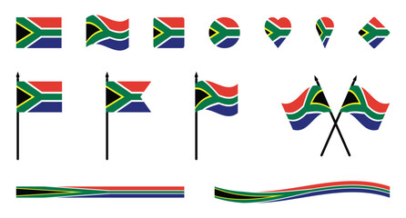 Obraz premium South Africa Flag Vector Collection Icons, Buttons, and Waving Ribbons Set.