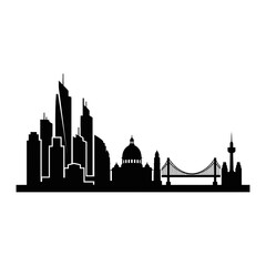 Fototapeta premium Cityscape Silhouette of Modern Buildings and Landmarks.