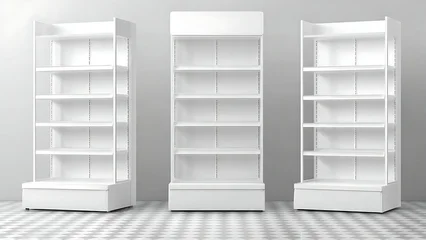 Tableau sur plexiglas Gondoles Empty White Shelving Units in a Row.  © Natadjiwa