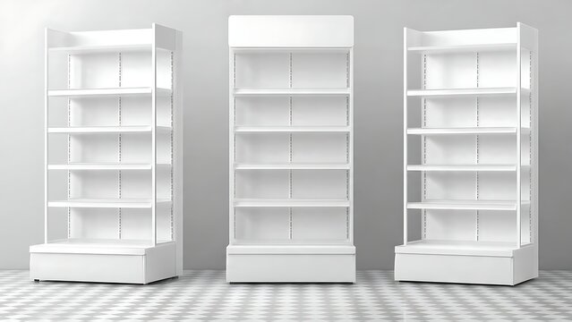 Empty White Shelving Units in a Row.
