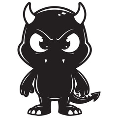 Obraz premium Stylized Grumpy Monster Character Illustration with Horns and Tail