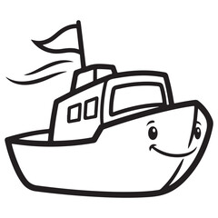 Happy Cartoon Boat Outline for Kids Coloring Activity