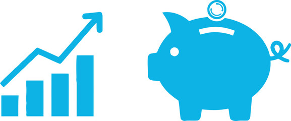 Growth and savings visualized with a piggy bank and upward trend chart