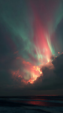 aurora borealis light waves, surreal glowing sky