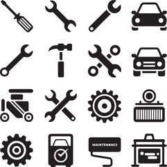 Fototapeta premium Car maintenance tools and equipment set flat icons vector illustration