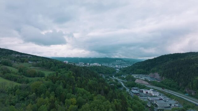 The Norwegian city of drammen from a distance