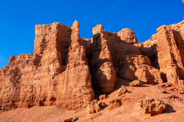 Charyn Canyon, Valley of Castles. The excellence of Kazakhstan. Panorama of natural unusual landscape. The red canyon of extraordinary beauty looks like a Martian landscape. © Vera