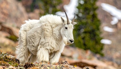 Majestic Mountain Goat Standing Proudly on Rocky Terrain in Colorado.