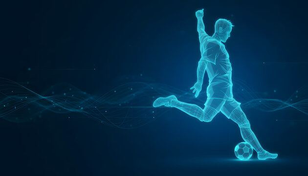 Digital illustration of a soccer player kicking a ball in a dynamic pose
