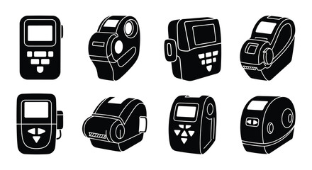 Collection of black and white electronic handheld device icons © Begum