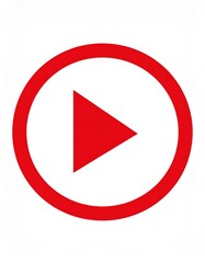 Red Play Button Icon on White Background Centered Graphic