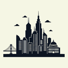 Fototapeta premium Modern City Skyline Silhouette with Bridge and Dome Building.