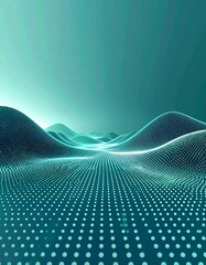 Abstract Teal Landscape with Glowing Particles and Geometric Grid Pattern