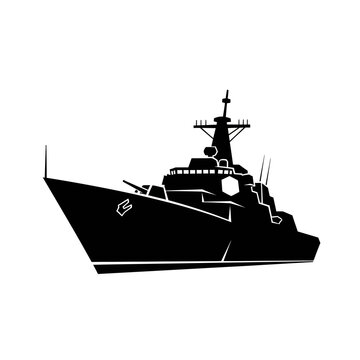 Silhouette of a modern warship.