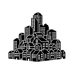 Obraz premium Stylized Silhouette of Diverse City Buildings.