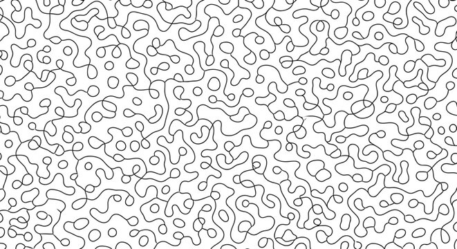 Seamless abstract monoline pattern &mdash; continuous black line organic loops squiggles minimalist vector background