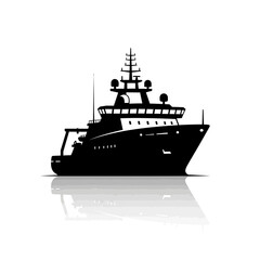 Silhouette of a modern yacht on a white background.