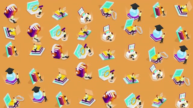 Isometric cartoon students studying, perfect for educational designs, academic posters, school brochures, online courses, and learning materials.