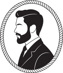 Sophisticated profile portrait of a man in a formal suit with a beard isolated on white background, illustration © vectorzking