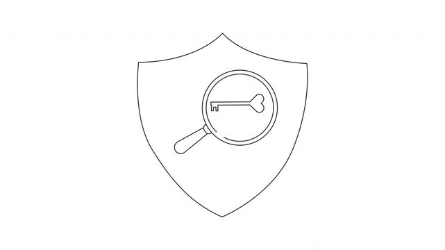 Shield with Magnifying Glass and Key Line Art Animation.