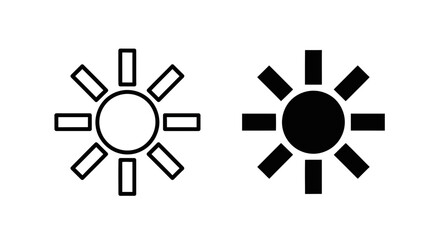 Obraz premium Sun icon symbol for brightness, sun intensity, or power. Vector outline and solid black illustration.
